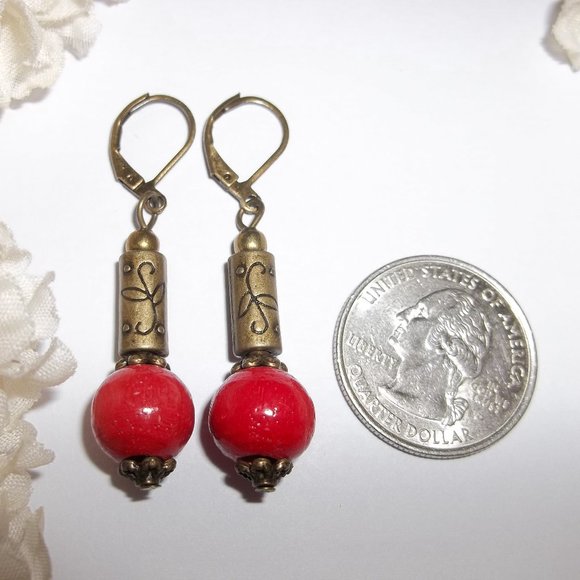 Boho Earrings Red & Bronze Bohemian Style Handmade Jewelry Accessory NWT 6467 - Picture 3 of 10